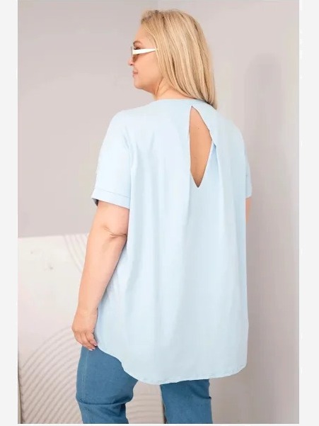 Dámska Plus Size bavlnená blúzka s krátkym rukávom modrá