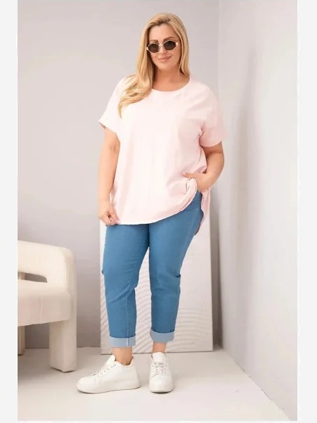Dámska blúzka Plus Size bavlnená s krátkym rukávom cukríková ružová