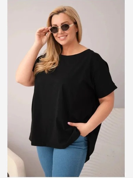 Dámska bavlnená blúzka plus size s krátkym rukávom čierna