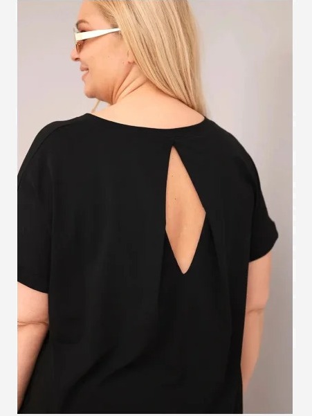 Dámska bavlnená blúzka plus size s krátkym rukávom čierna