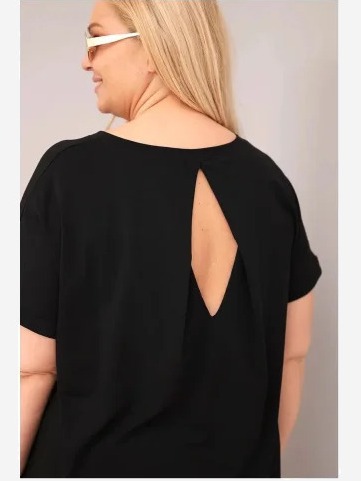 Dámska bavlnená blúzka plus size s krátkym rukávom čierna