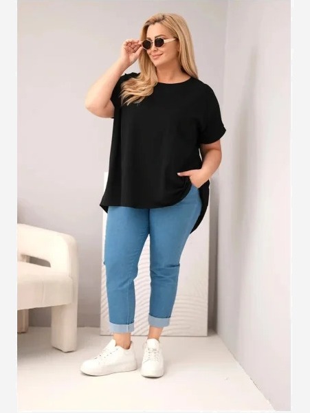 Dámska bavlnená blúzka plus size s krátkym rukávom čierna