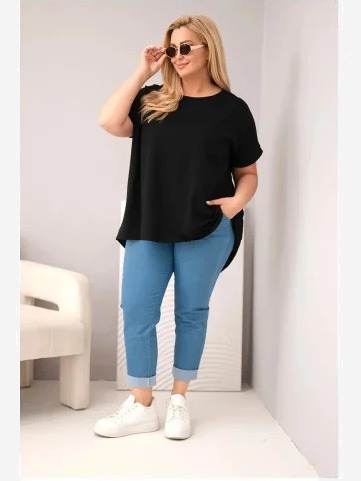Dámska bavlnená blúzka plus size s krátkym rukávom čierna
