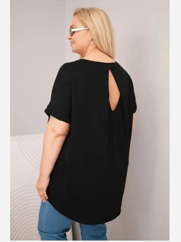 Dámska bavlnená blúzka plus size s krátkym rukávom čierna