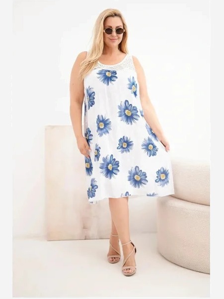 Dámske šaty Plus Size z viskózy s kvetinovým vzorom a čipkovým výstrihom biela