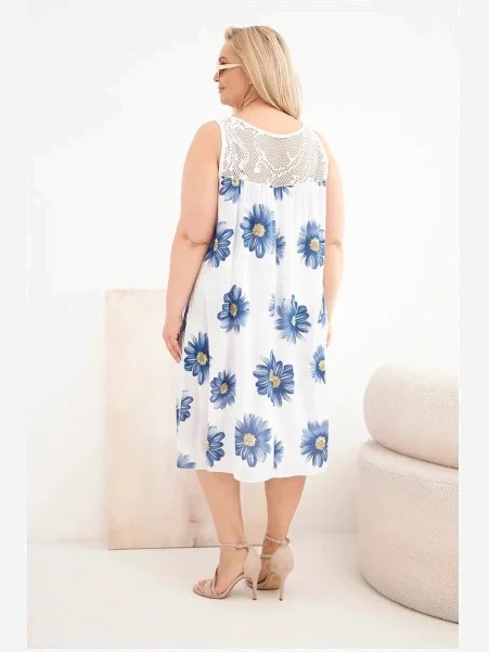 Dámske šaty Plus Size z viskózy s kvetinovým vzorom a čipkovým výstrihom biela