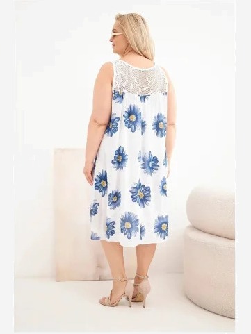 Dámske šaty Plus Size z viskózy s kvetinovým vzorom a čipkovým výstrihom biela