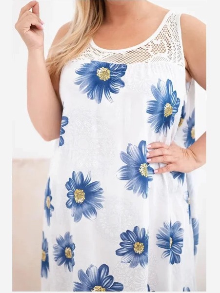 Dámske šaty Plus Size z viskózy s kvetinovým vzorom a čipkovým výstrihom biela