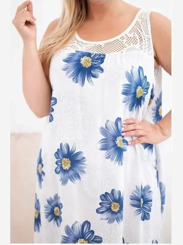 Dámske šaty Plus Size z viskózy s kvetinovým vzorom a čipkovým výstrihom biela