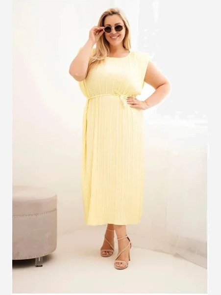 Dámske šaty Plus Size z viskózy, plisované, s viazaním žltá
