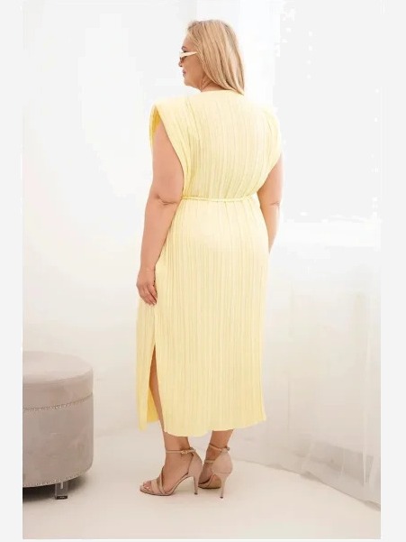 Dámske šaty Plus Size z viskózy, plisované, s viazaním žltá