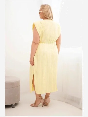 Dámske šaty Plus Size z viskózy, plisované, s viazaním žltá