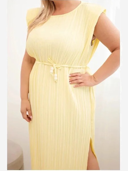 Dámske šaty Plus Size z viskózy, plisované, s viazaním žltá