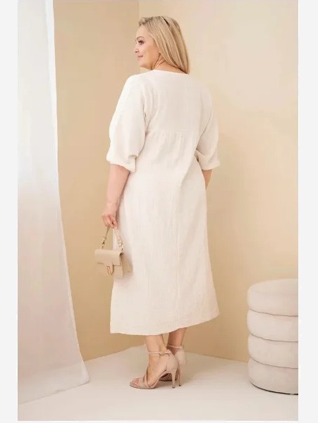 Dámske šaty Plus Size bavlnené mušelínové s výstrihom do V béžová