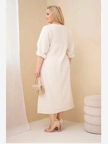 Dámske šaty Plus Size bavlnené mušelínové s výstrihom do V béžová