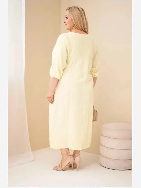 Dámske šaty Plus Size bavlnené mušelínové s výstrihom do V žltá