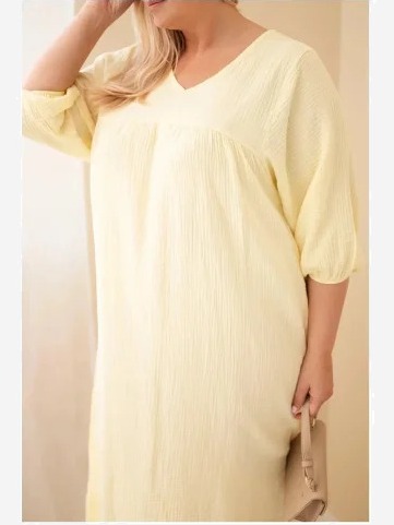 Dámske šaty Plus Size bavlnené mušelínové s výstrihom do V žltá
