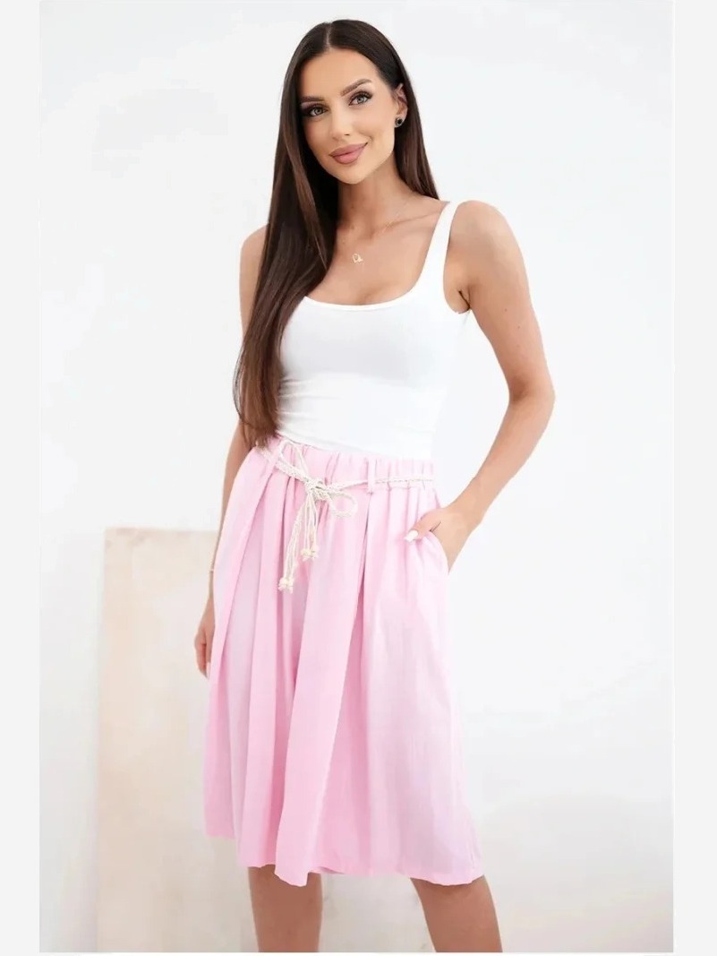 Dámske viskózové letné šortky s boho opaskom cukríková ružová