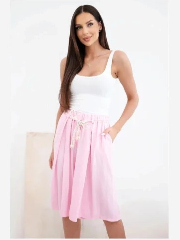 Dámske viskózové letné šortky s boho opaskom cukríková ružová