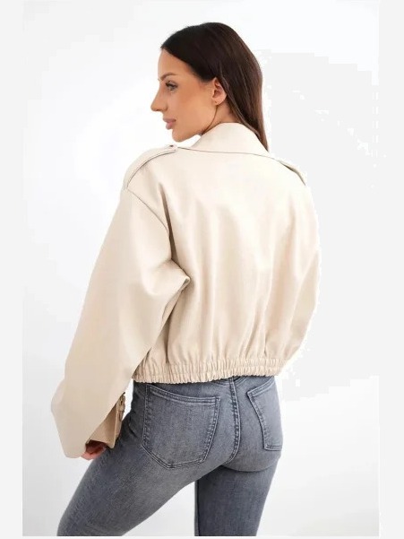 Dámska ramoneska bunda z ekokože so zipsom béžová
