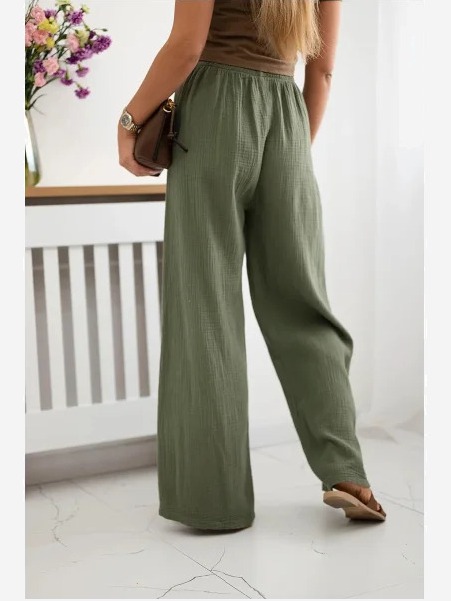 Mušelínové široké nohavice khaki