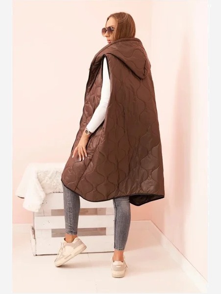 Dámska prešívaná vesta Plus Size s kapucňou na zips hnedá