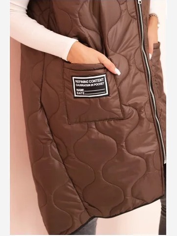 Dámska prešívaná vesta Plus Size s kapucňou na zips hnedá