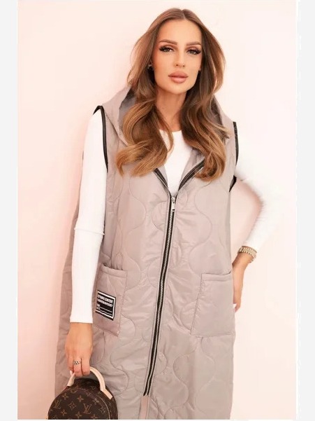 Dámska prešívaná vesta Plus Size s kapucňou na zips fango