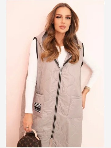 Dámska prešívaná vesta Plus Size s kapucňou na zips fango