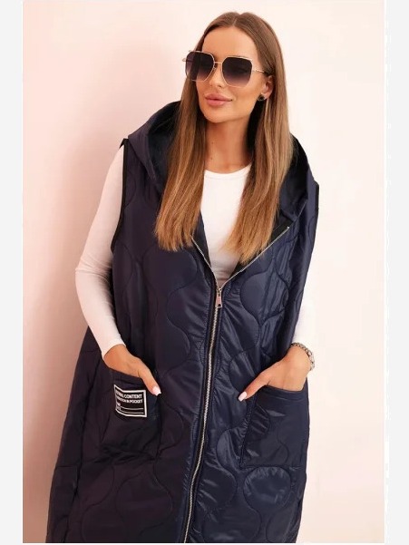 Dámska prešívaná vesta Plus Size s kapucňou na zips modrá