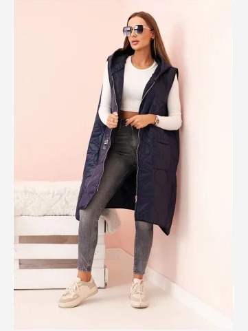 Dámska prešívaná vesta Plus Size s kapucňou na zips modrá