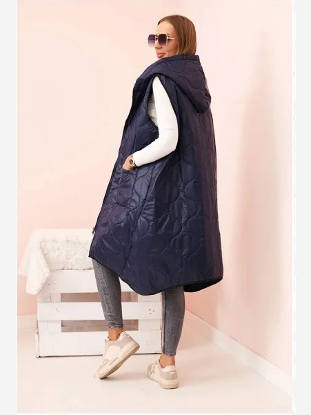 Dámska prešívaná vesta Plus Size s kapucňou na zips modrá