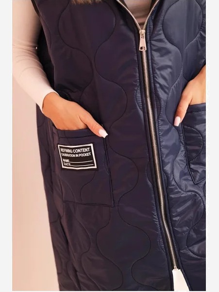 Dámska prešívaná vesta Plus Size s kapucňou na zips modrá
