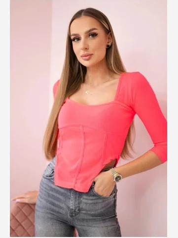 tričko s výstrihom ružový neón