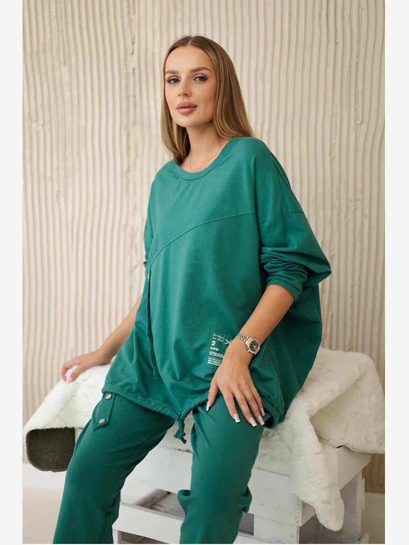 Oversize bavlnená súprava mikina + nohavice zelený