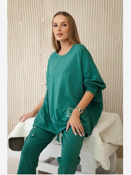 Oversize bavlnená súprava mikina + nohavice zelený