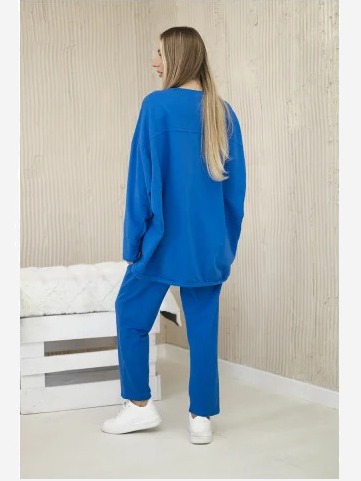Oversize bavlnená súprava mikina + nohavice modrá