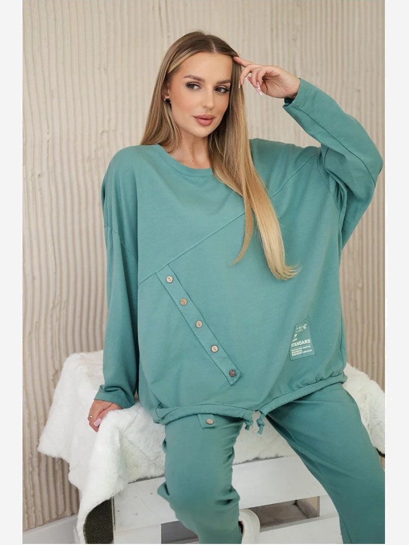 Oversize bavlnená súprava mikina + nohavice tmavá mäta
