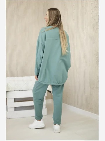 Oversize bavlnená súprava mikina + nohavice tmavá mäta