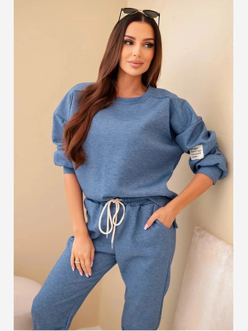 Set mikina + nohavice maslová látka džínsovina melanž