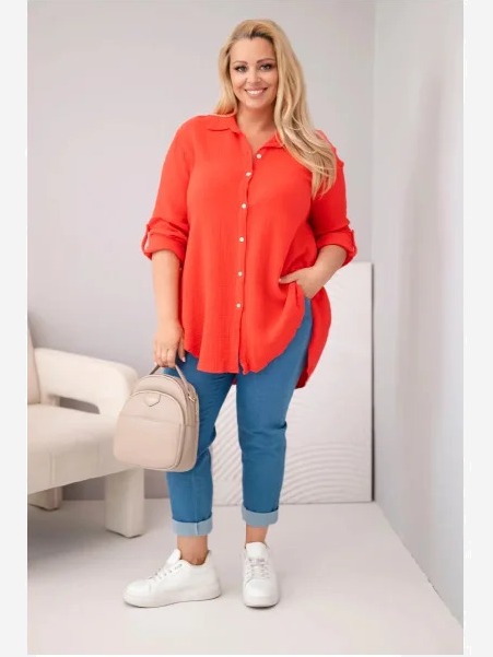 Bavlnená mušelínová košeľa Plus Size červený