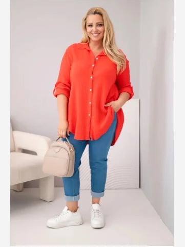 Bavlnená mušelínová košeľa Plus Size červený