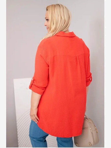 Bavlnená mušelínová košeľa Plus Size červený