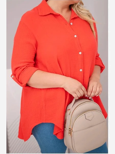Bavlnená mušelínová košeľa Plus Size červený