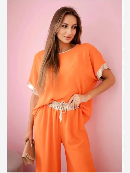 Viskózový komplet so zlatým lemovaním oranžový