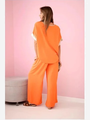 Viskózový komplet so zlatým lemovaním oranžový