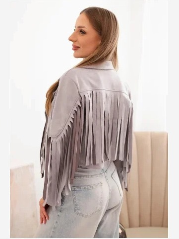 Dámska semišová bunda s strapcami sivá