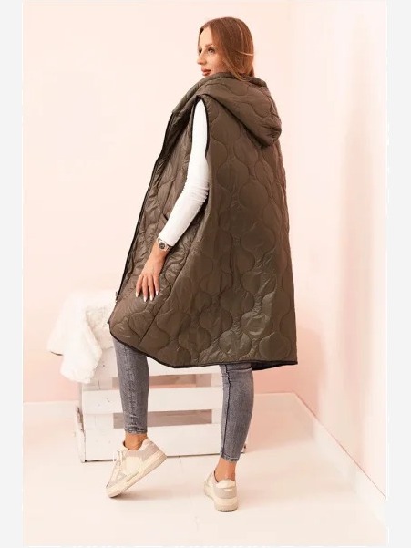 Dámska prešívaná vesta Plus Size s kapucňou na zips khaki