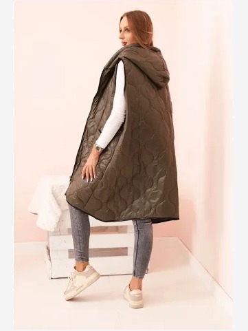 Dámska prešívaná vesta Plus Size s kapucňou na zips khaki