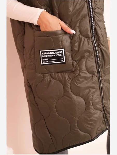Dámska prešívaná vesta Plus Size s kapucňou na zips khaki